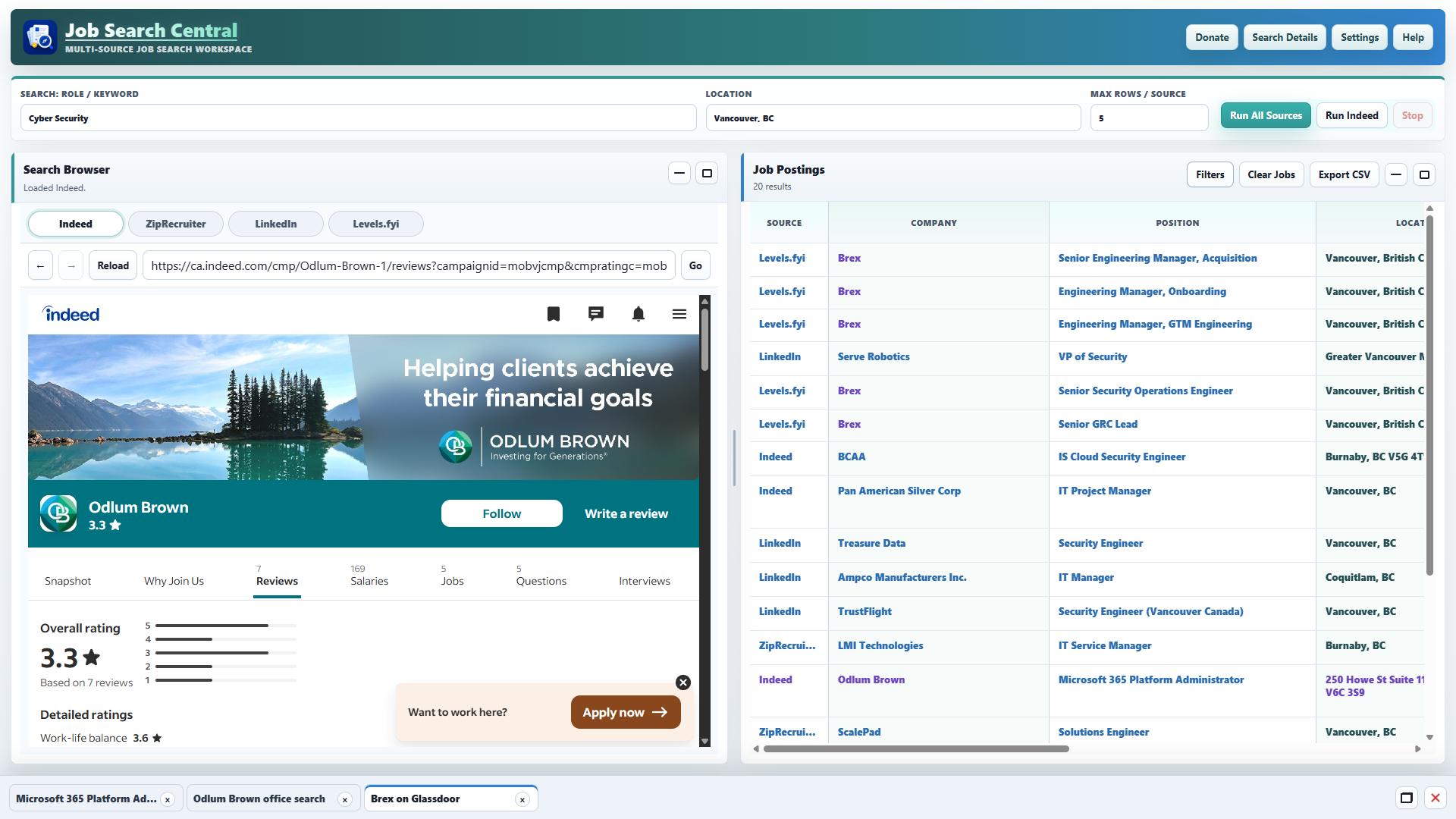 Job Search Central dashboard screenshot